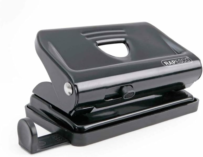 Rapesco PF810MB1 810 2-Hole Metal Punch with 12 Sheets Capacity, Black