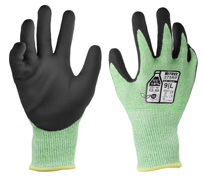 NITREX 275RP Cut Resistant Work and Safety Gloves - 5 Pairs - Sandy Nitrile Palm Coated - Oils and Grease Resistant – Mechanical and Industrial Protective Gloves - Size 8