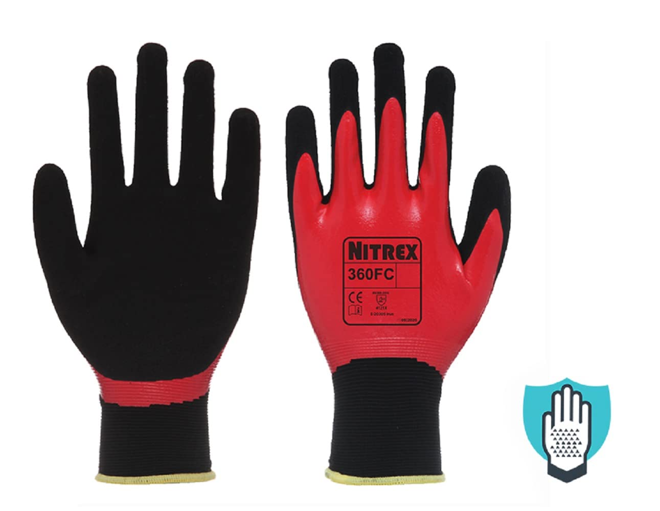 Nitrex Unigloves 360FC - 10 pairs - General Handling Gloves with NitreGrip Technology, Flat Nitrile and Sandy Nitrile, in Black/Red