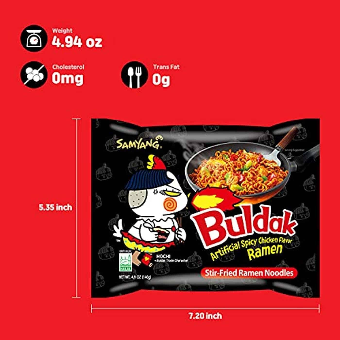 CNMART Korean SY Black Dried Hot Chicken Noodle Buldak Ramen Bag Noodles, 140g (Pack of 5)