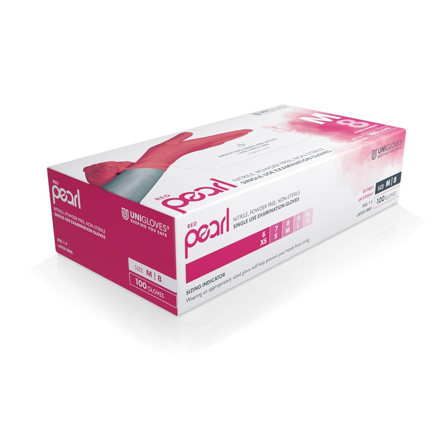 Unigloves Red Pearl Nitrile Examination Gloves - Multipurpose, Powder Free and Latex Free Disposable Gloves - Box of 100 Gloves, Red, Large (GP0064)