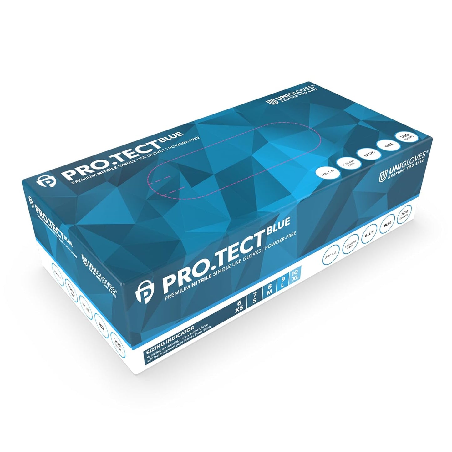 Unigloves PRO.TECT Blue GU0041 Heavy Duty Nitrile Gloves - Multipurpose, Powder and Latex Free, Disposable Gloves, Box of 100 Gloves, Blue, Extra Small