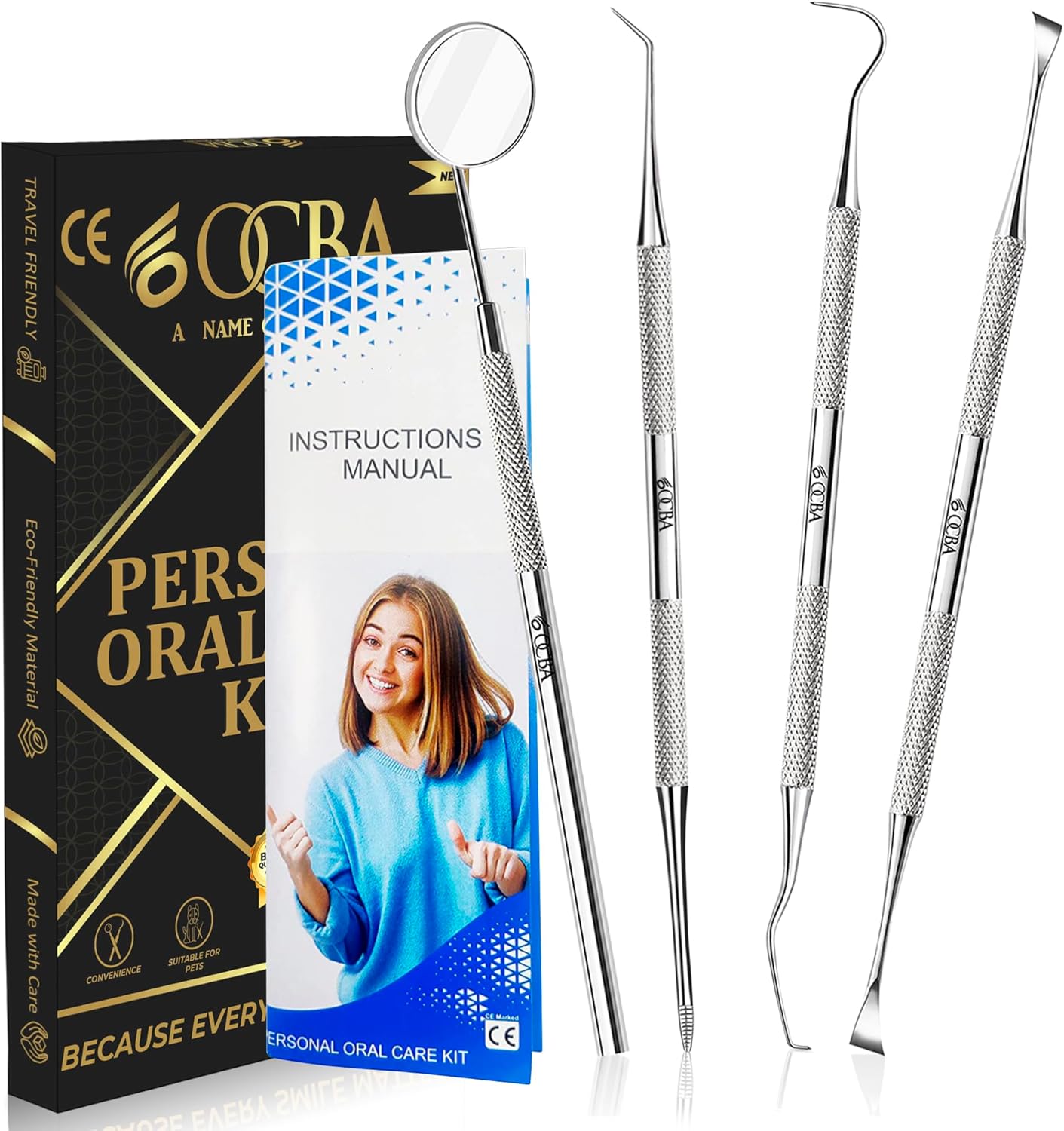 OCBA Plaque Remover Teeth Cleaning Tool 4 Pcs Dental Care Kit Tooth Filling Repair Set Stainless Steel Dental Tools for Men Women Kids and Pet Care