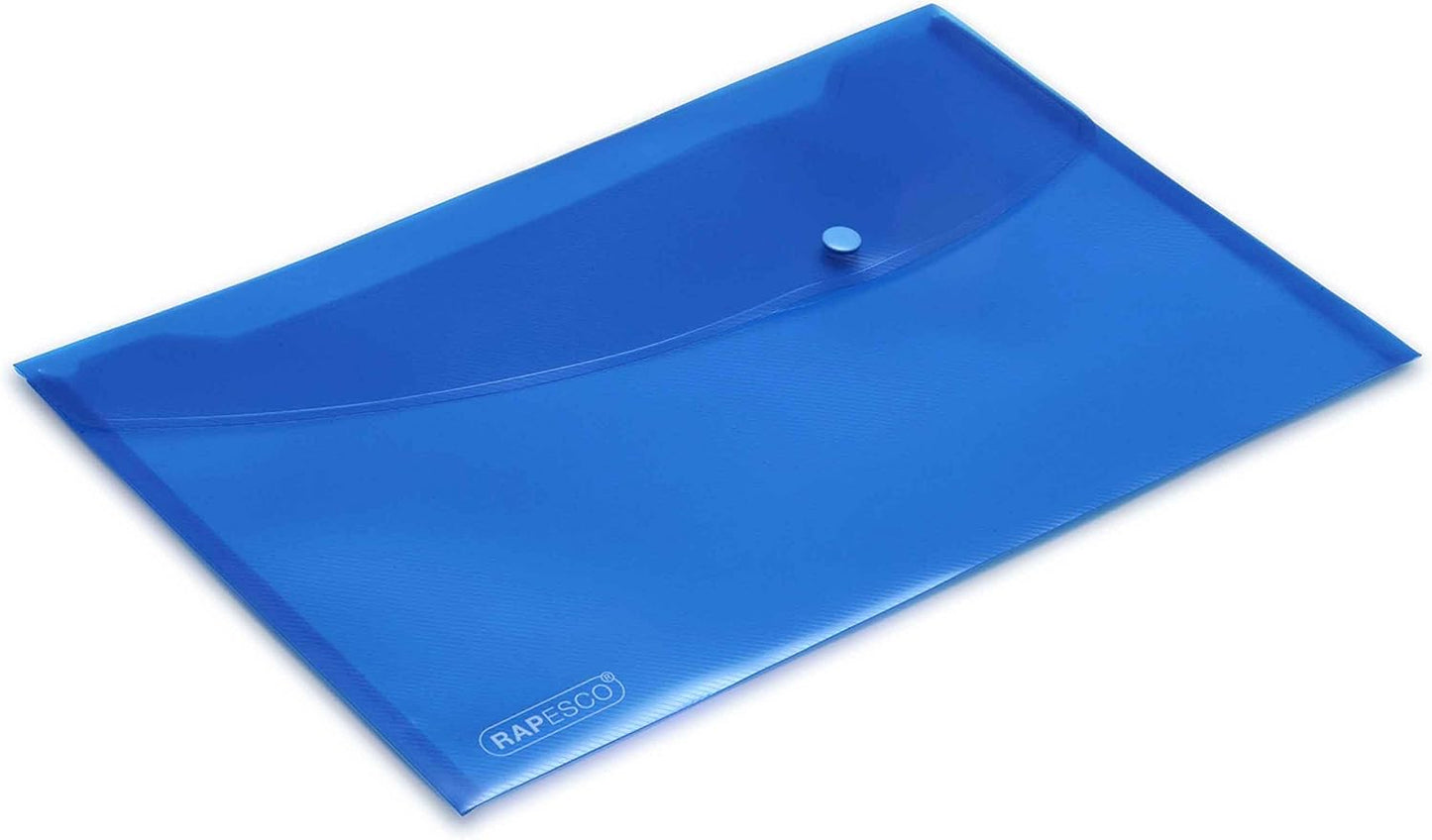 Rapesco 0687 Popper Wallets, A4+ / Foolscap, Transparent Blue, Pack of 5