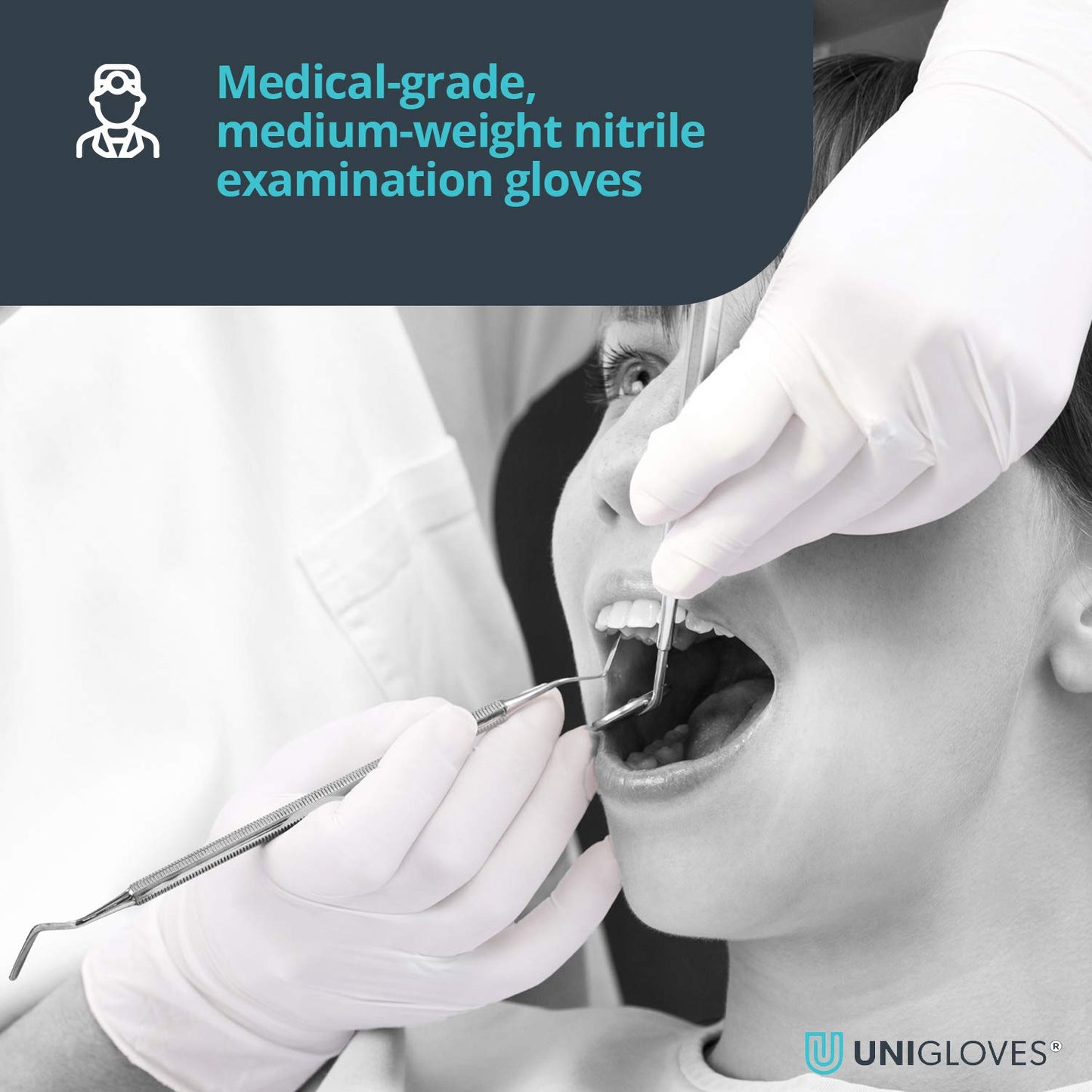 Unigloves Vitality Nitrile GD0033 Moisturising Examination - Multipurpose, Powder and Latex Free Disposable Gloves, Box of 100 Gloves, White, Medium