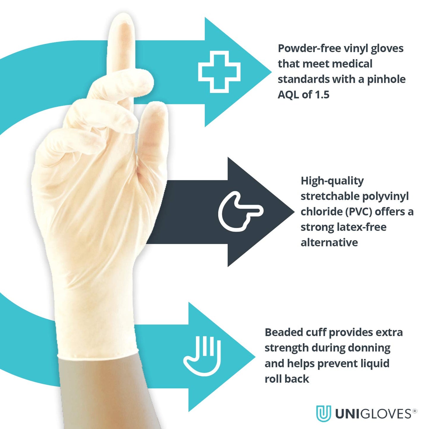 Unigloves Unicare Stretch Vinyl GS0132-A Examination - Multipurpose, Stretch Vinyl Disposable Gloves, Box of 100 Gloves, Natural, Small