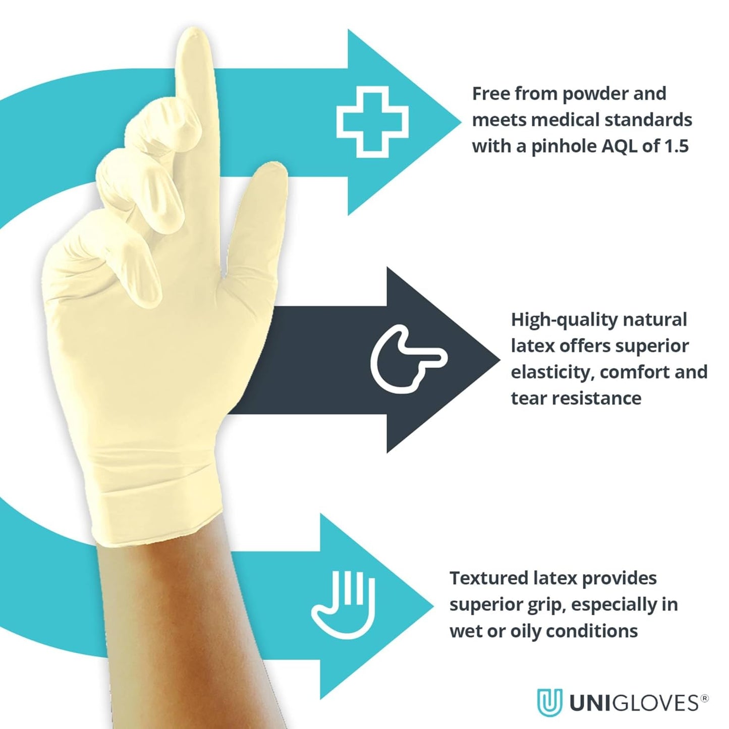 Unigloves Unicare Latex Disposable Gloves - Multipurpose, Powder Free, Examination Gloves - Box of 100 Gloves, Natural, Extra Small (GS0011)