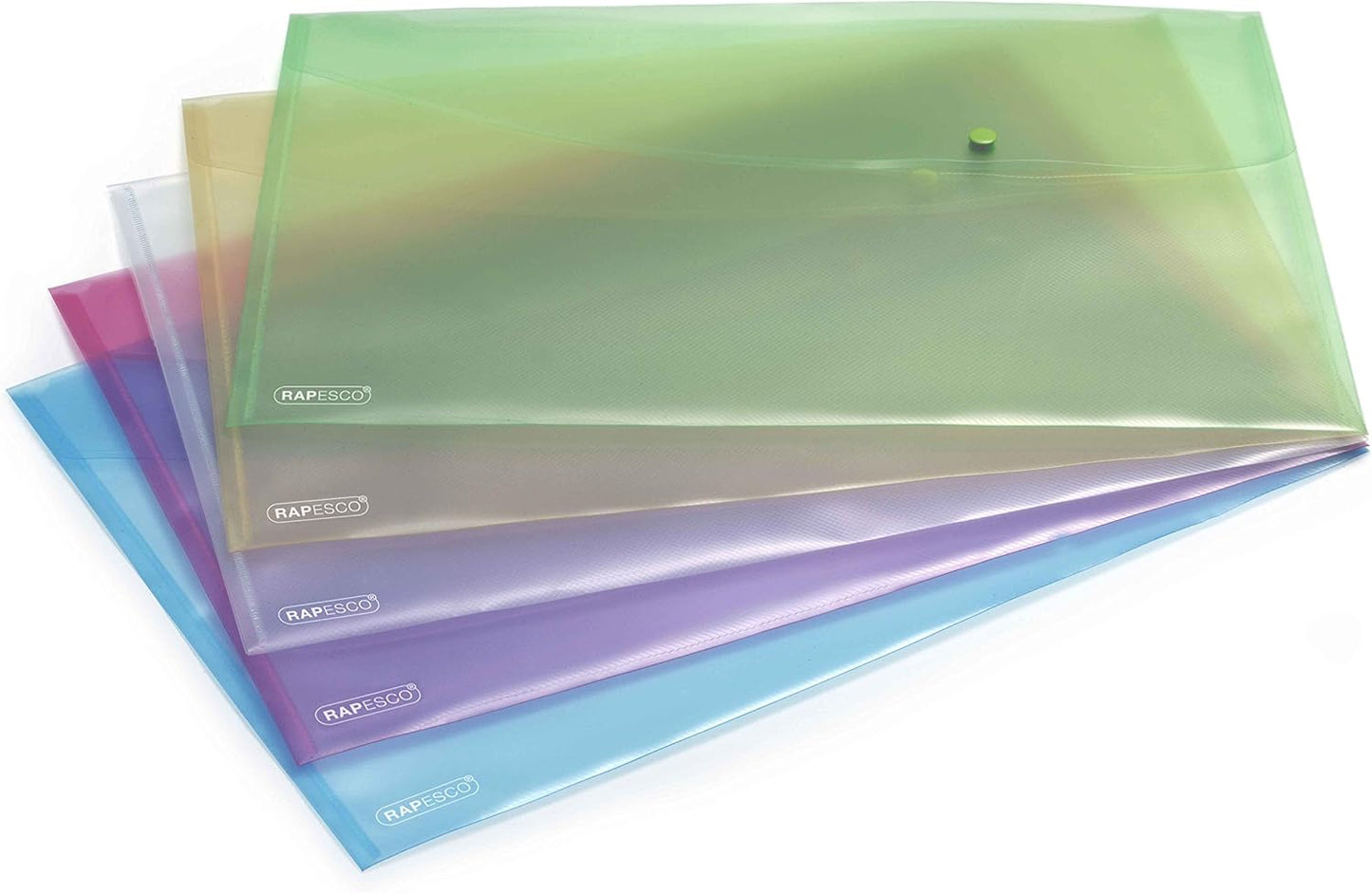 Rapesco 0696 Popper Wallets, A4+ / Foolscap, Assorted Pastel Transparent Colours, Pack of 5