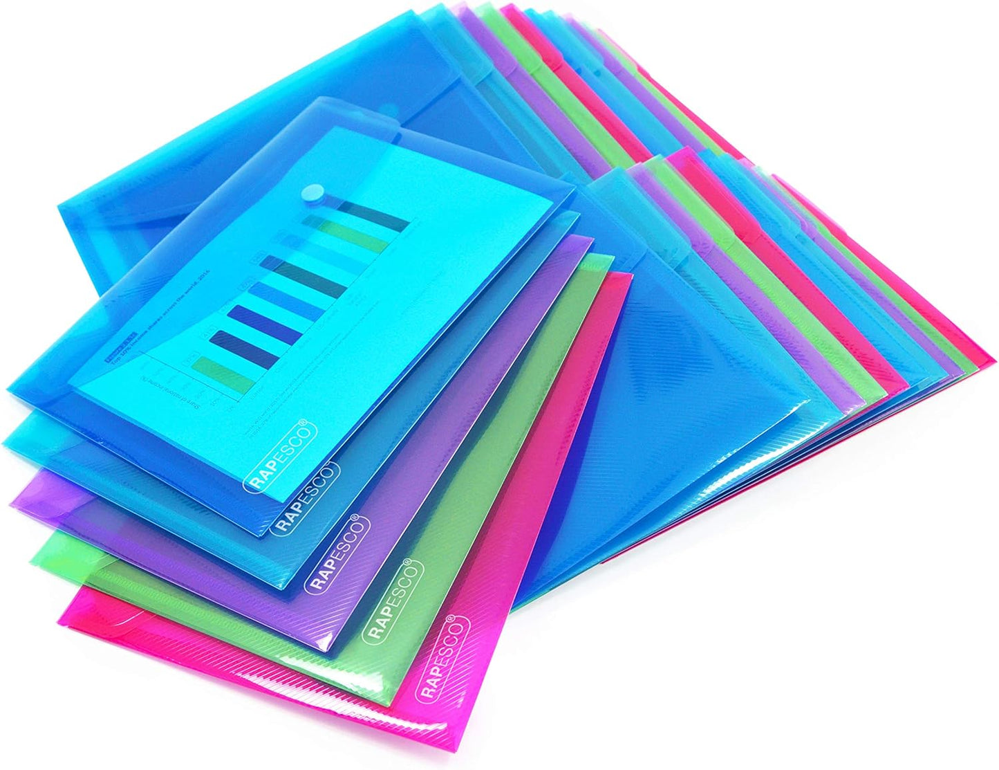 Rapesco 1498 Popper Wallets, A5, Assorted Transparent Colours, Pack of 25