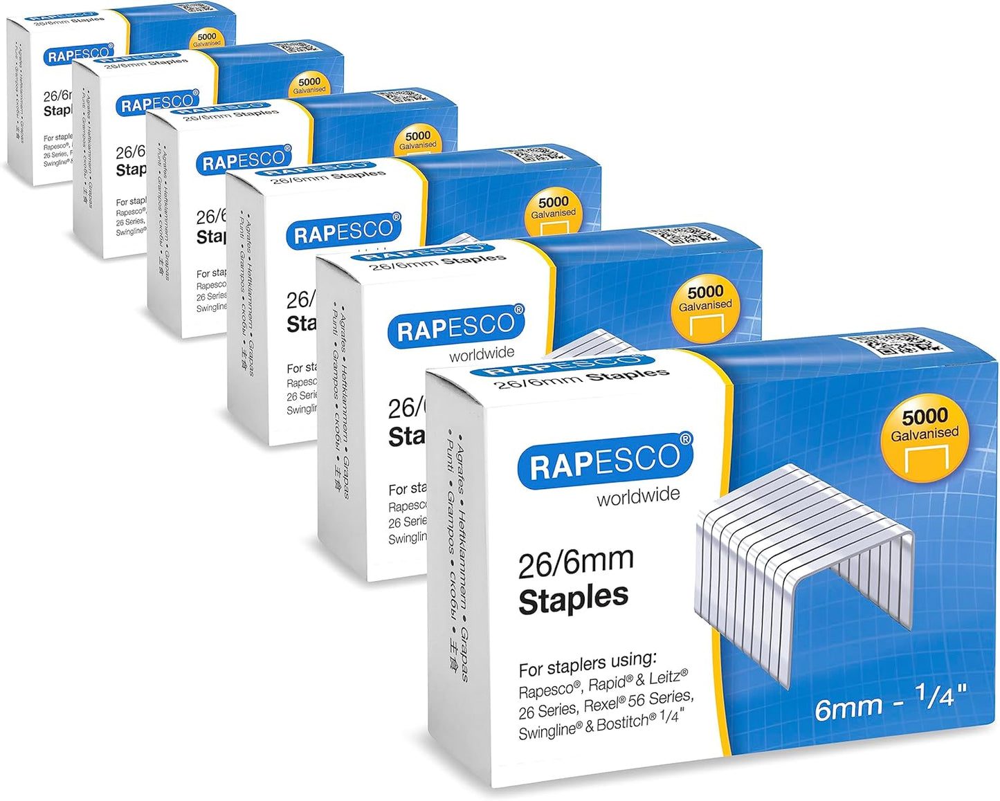 Rapesco 1736 Business Pack: 24/6mm (No.16) Galvanised Staples, 6 Boxes of 5000
