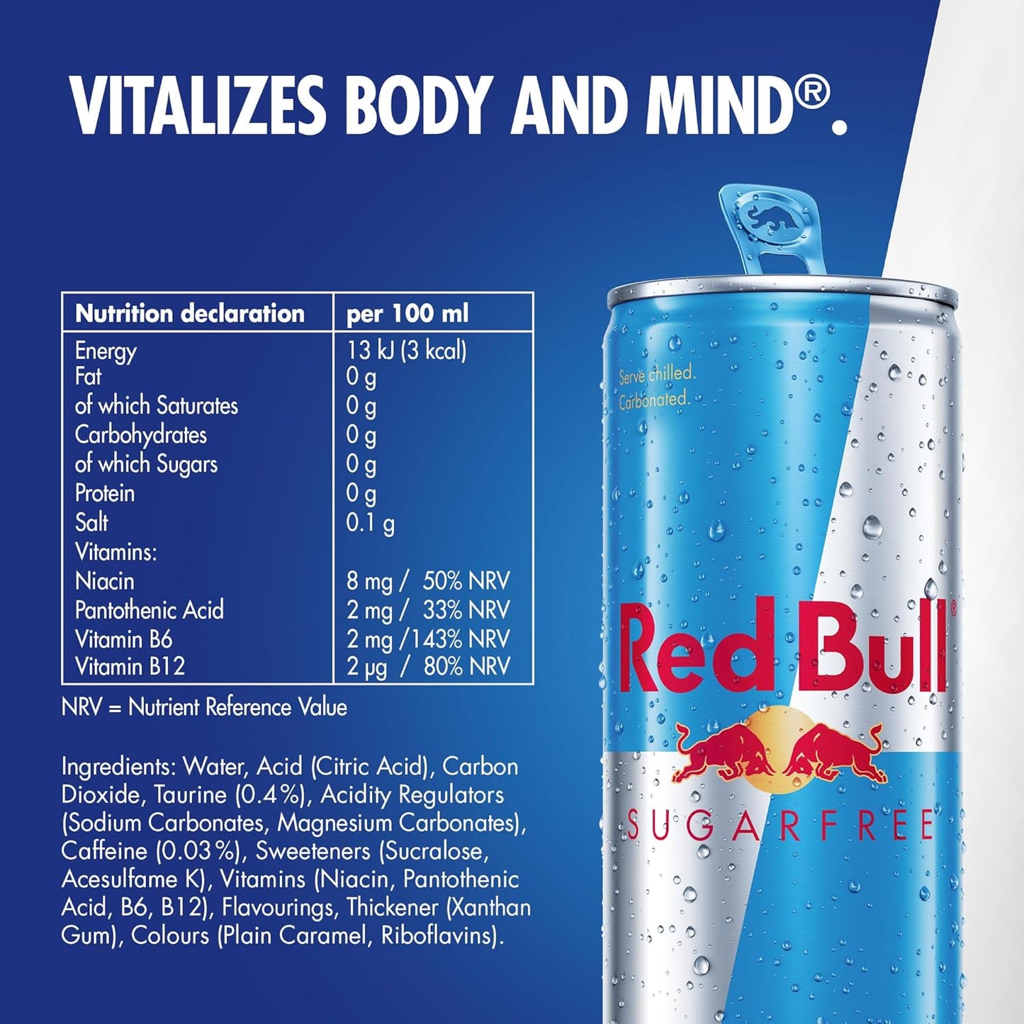 Red Bull Energy Drink Sugar Free, 250 ml (Pack of 12)
