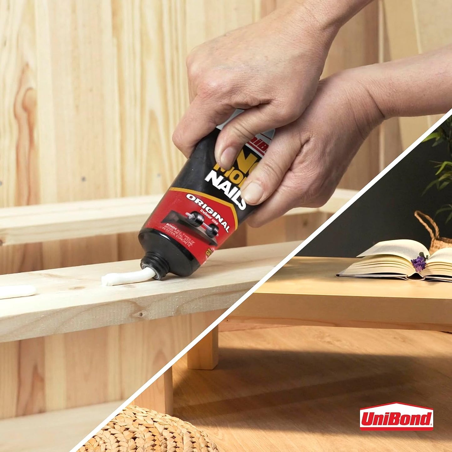 UniBond No More Nails Original, Heavy-Duty Mounting Adhesive, No Nails Strong Glue for Wood, Ceramic, Metal & More, White instant Grab Adhesive, 1 x 234g Tube