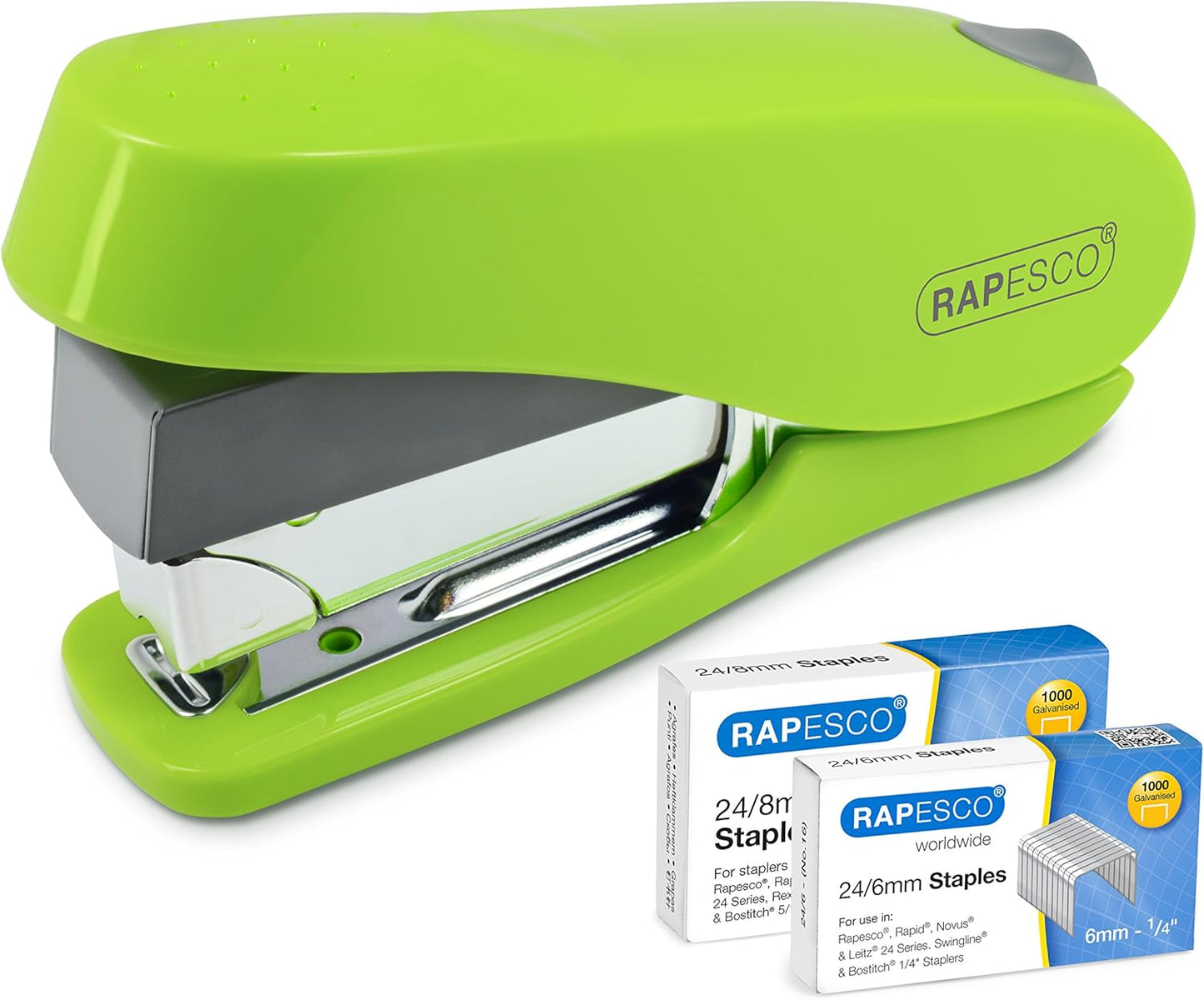 Rapesco 1470 Luna Less Effort Stapler with 2000 Staples, 50 Sheet Capacity, Green