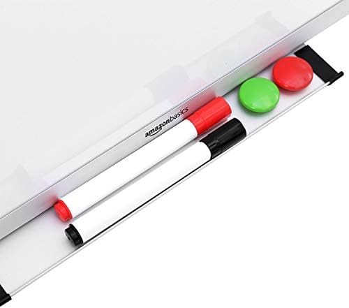 Amazon Basics Magnetic Whiteboard with Pen Tray, Aluminium Trim and Dry-Wipe Writing Surface, 90 x 60cm (WxH), White