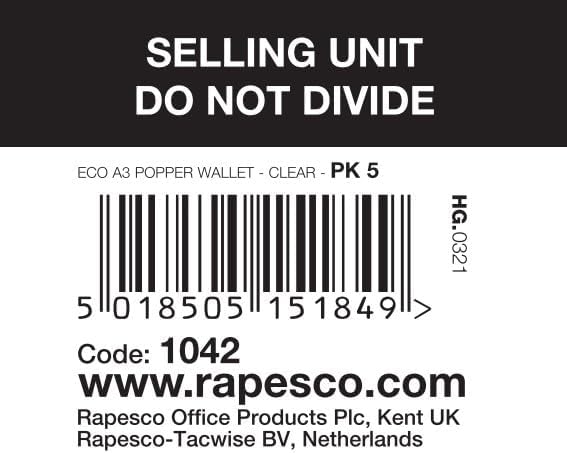 Rapesco 1042 ECO Popper Wallets, A3, Clear Transparent, Pack of 5