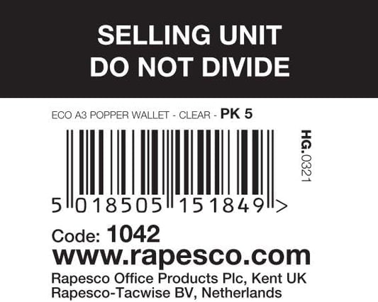 Rapesco 1042 ECO Popper Wallets, A3, Clear Transparent, Pack of 5