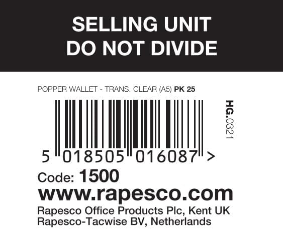 Rapesco 1500 Popper Wallets, A5, Clear Transparent, Pack of 25