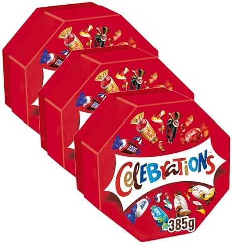 Celebrations Milk Chocolate Gift Box of Mini Chocolates & Biscuit Bars Centerpiece (Maltesers, Galaxy, Snickers & More) 385g (Pack of 3)