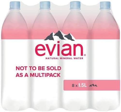 Evian Natural Spring Mineral Water, 1.5L (8 Pack) | Pure and crisp taste | Rich in Essential Minerals | Sustainable, Recyclable Plastic Bottles | Naturally Filtered | Refreshing & Eco-Friendly