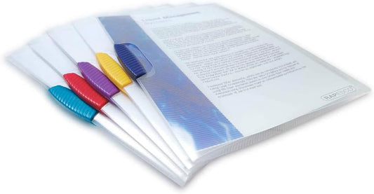 Rapesco 0786 Pivot Clip File, A4, Transparent with Coloured Clips, Pack of 5