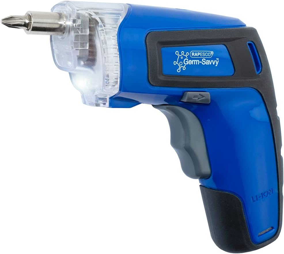 Rapesco 1640 Germ-Savvy Antibacterial, Cordless Screwdriver 3.6V, Blue