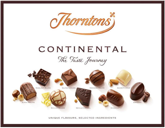 Thorntons Continental Chocolate Gift, Perfect for Sharing, Valentines Gifts for Women and Men, Unique Flavours Milk, White, Dark Chocolate, 264g