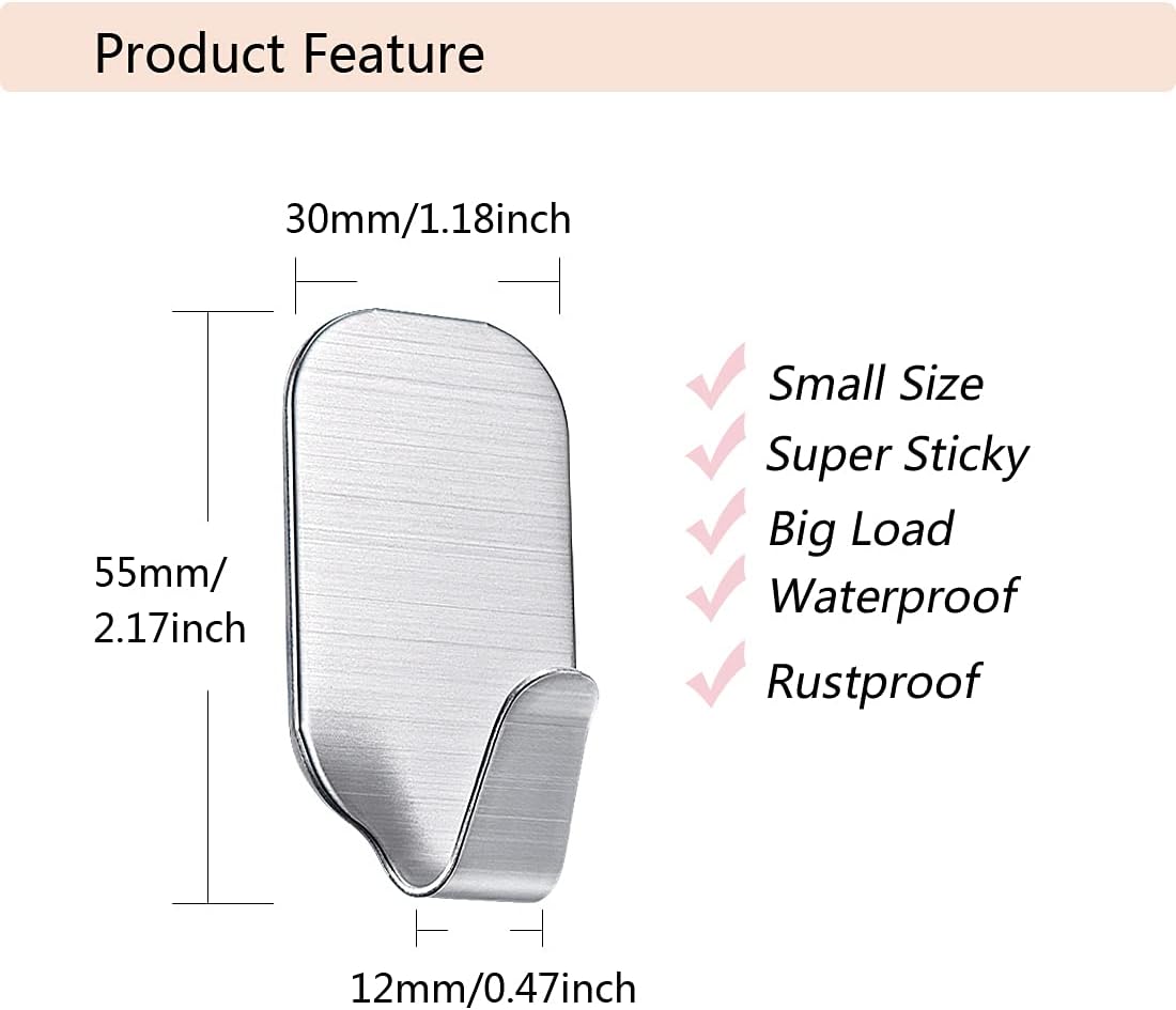 Kiemeu Small Sticky Hooks for Hanging Extra Strong Self Adhesive Hooks Heavy Duty Stick On Hooks for Walls, Wall Hangers Without Nails, Pack of 10