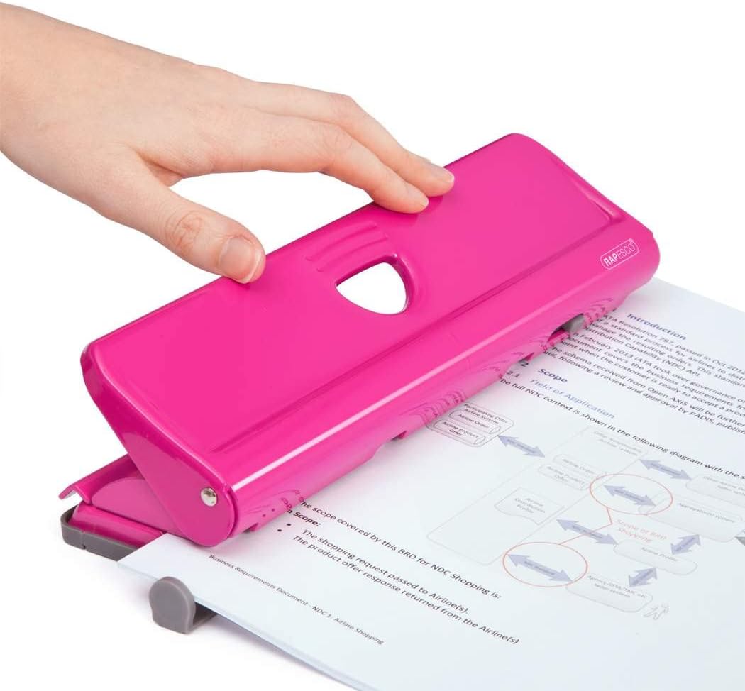 Rapesco 1385 720 4-Hole Metal Punch, 22 Sheet Capacity, Hot Pink