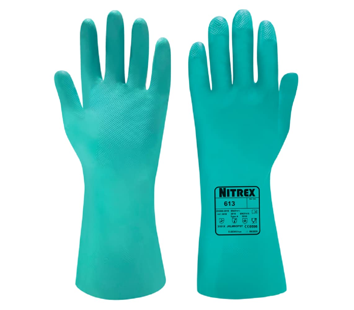 Nitrex 613 Chemical Resistant Safety Gloves, Bag of 10 Pairs, Size 6 - Flock Lined Nitrile Chemical Resistant Gauntlet Gloves Visit the NITREX Store