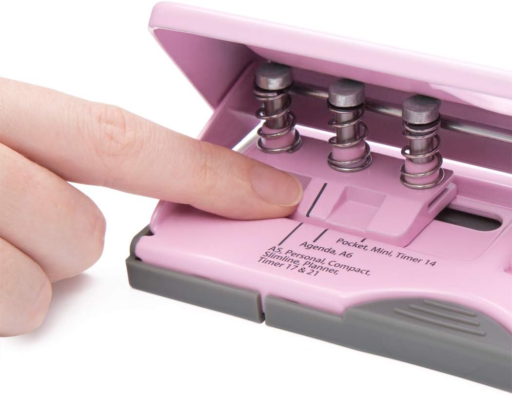 Rapesco 1322 Adjustable 6-Hole Organiser/Diary Punch, 10 Sheet Capacity, Candy Pink