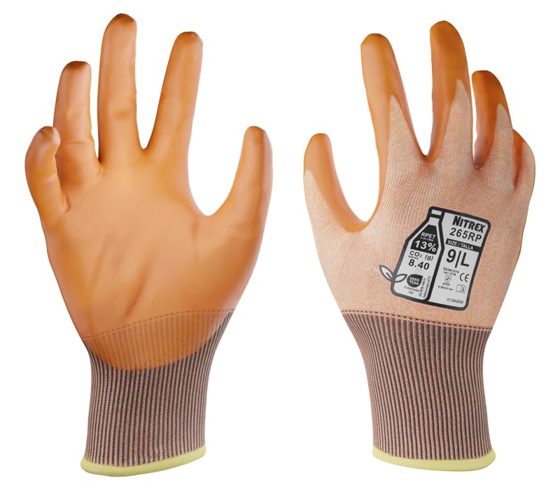 NITREX 265RP Cut Resistant Work and Safety Gloves - 5 Pairs - General Handling Gloves - Foam Nitrile Palm Coated – Oils and Grease Resistant – Mechanical and Industrial Protection - Size 8