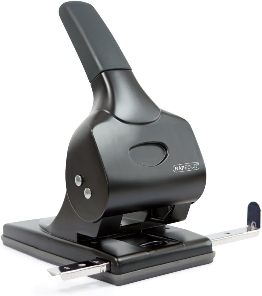 Rapesco 1015 Heavy Duty ALU 65 Metal 2-Hole Punch, 65 Sheet Capacity, Black