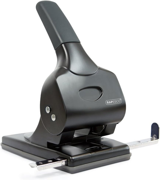 Rapesco 1015 Heavy Duty ALU 65 Metal 2-Hole Punch, 65 Sheet Capacity, Black