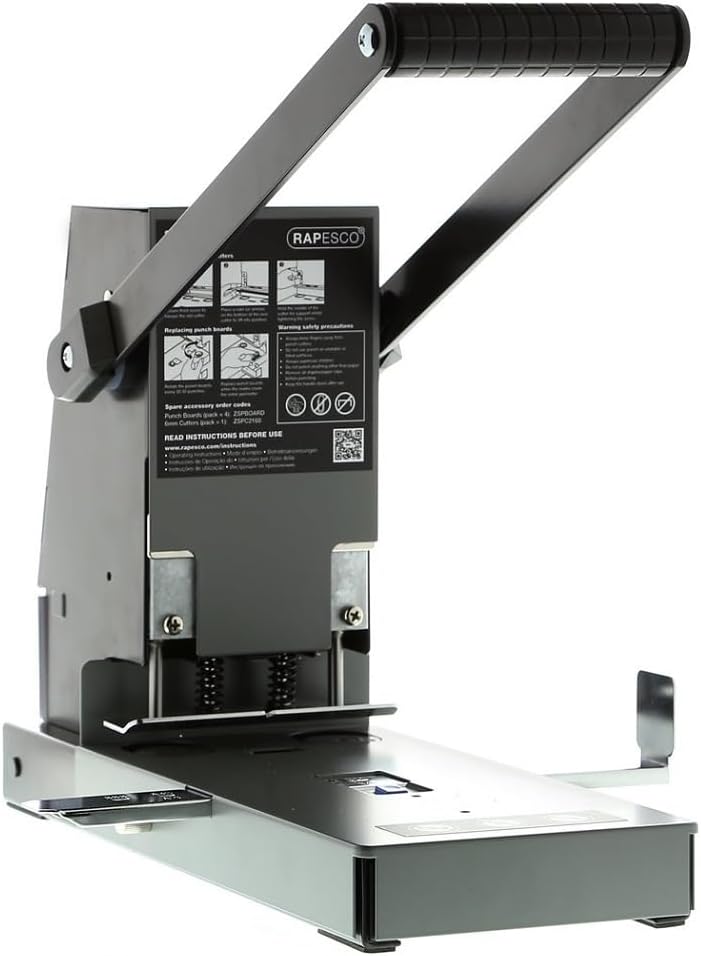 Rapesco PF2160A1 2160 Heavy Duty Metal 2-Hole Punch, 300 Sheet Capacity, Black/Silver