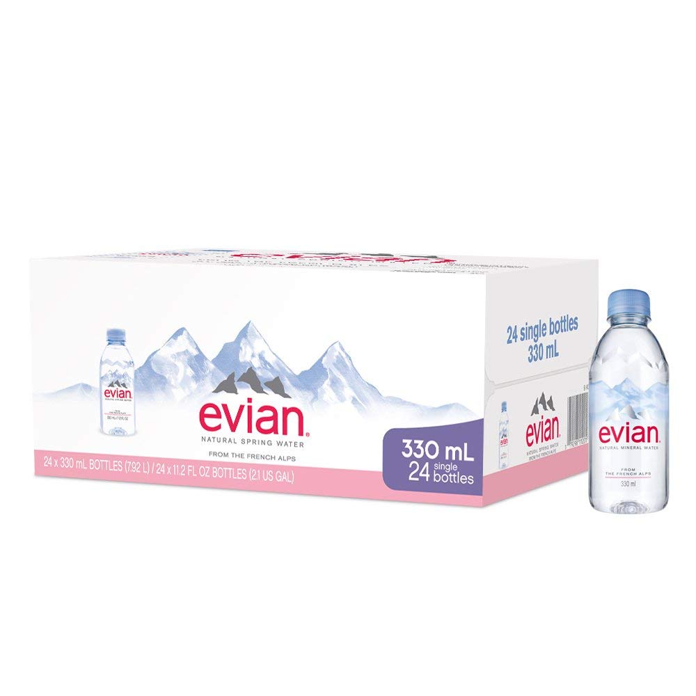 Evian Natural Spring Water One Case of 24 Individual 330 ml (11.2 Fl. Oz.) Mini-Bottles, Naturally Filtered Spring Water Small Water Bottles