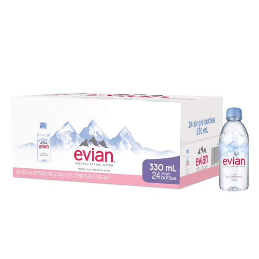 Evian Natural Spring Water One Case of 24 Individual 330 ml (11.2 Fl. Oz.) Mini-Bottles, Naturally Filtered Spring Water Small Water Bottles