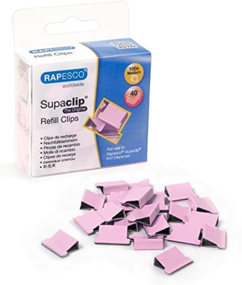 Rapesco 1312 Supaclip 40 Refill Clips, Candy Pink, Pack of 100