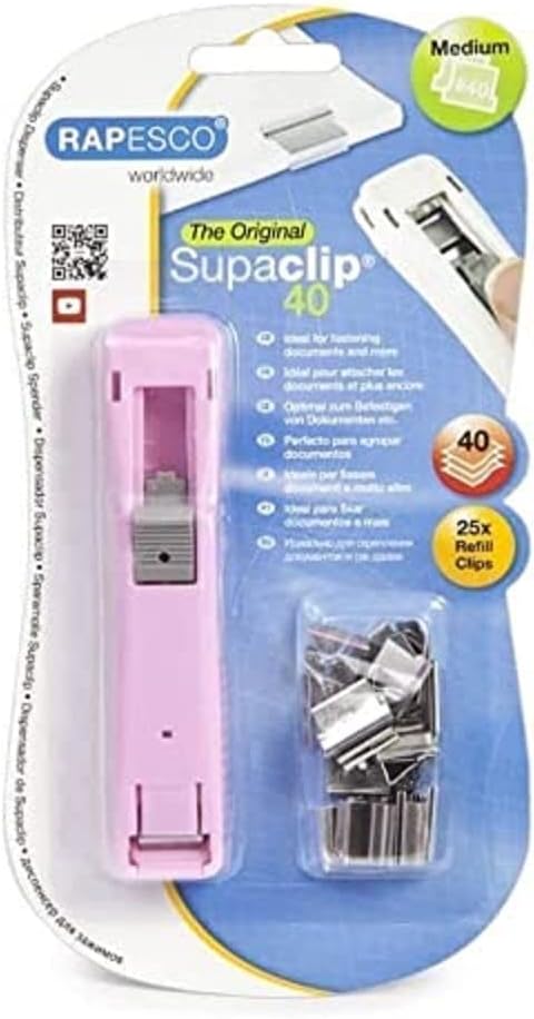 Rapesco 1365 Supaclip 40 Candy Pink Dispenser and 25 Stainless Steel Clips