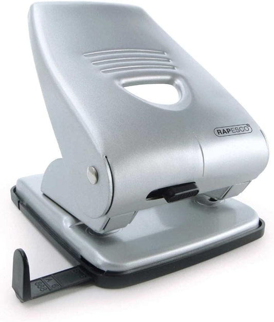 Rapesco 1024 Heavy Duty 835 2-Hole Metal Punch, 40 Sheet Capacity, Silver