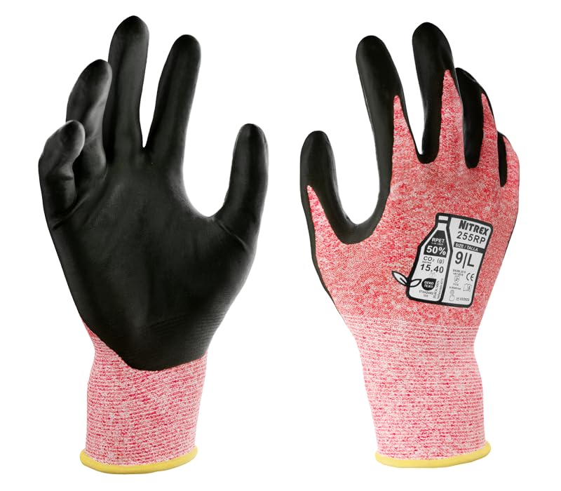 NITREX 255RP Work and Safety Gloves - 5 Pairs - General Handling Gloves - Abrasions and Tearing Protection - Water Based PU Palm Coated – Touchscreen - Mechanical and Industrial Protection - Size 6