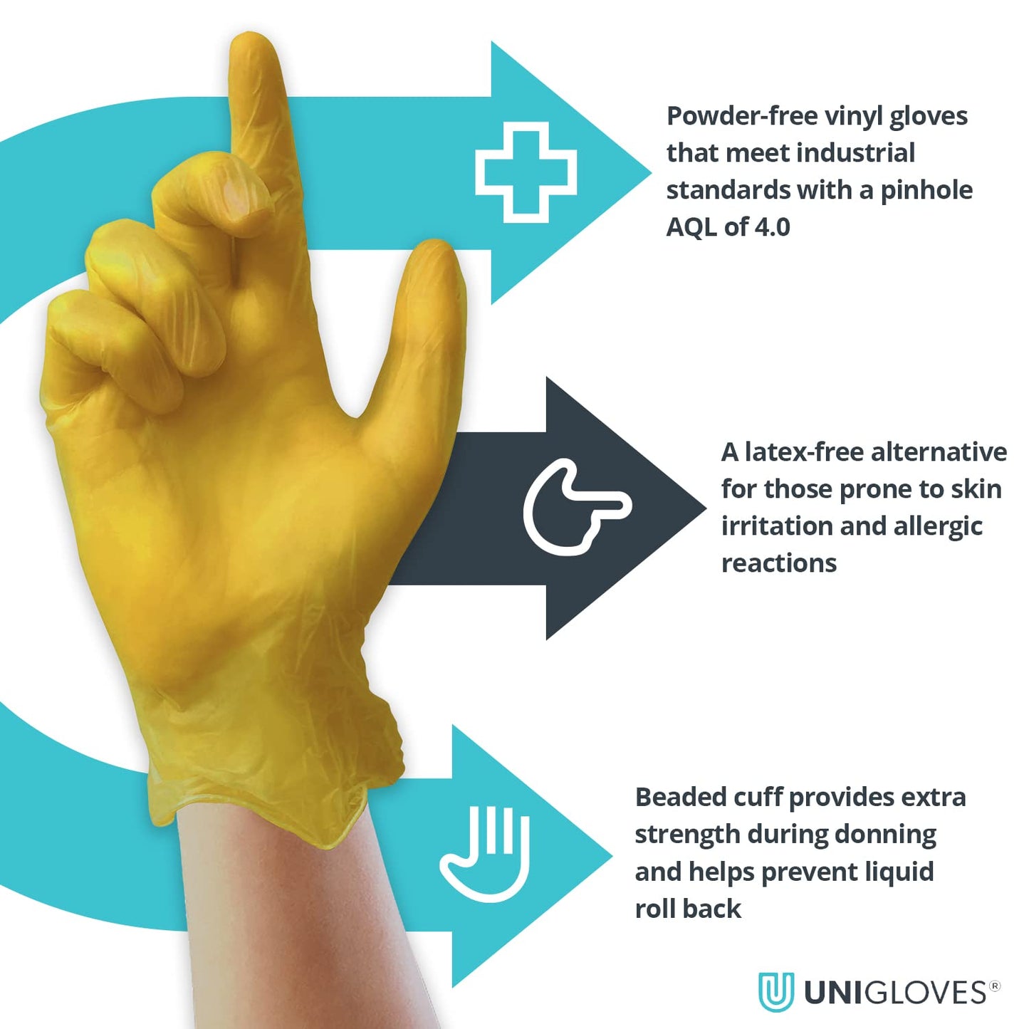 Unigloves Unicare Vinyl Disposable Gloves - Multipurpose, Powder and Latex Free Examination Gloves - Box of 100 Gloves, Yellow, Small (GS0102)