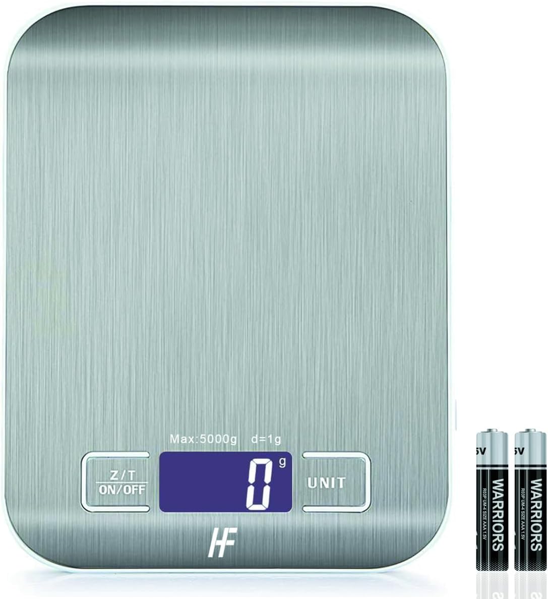 HomeFashion 5kg 1g 11lb Digital Kitchen Scales Food Scale with stainless steel Platform Electronic Cooking Backlit LCD Display Multifunction for Home and Office Use