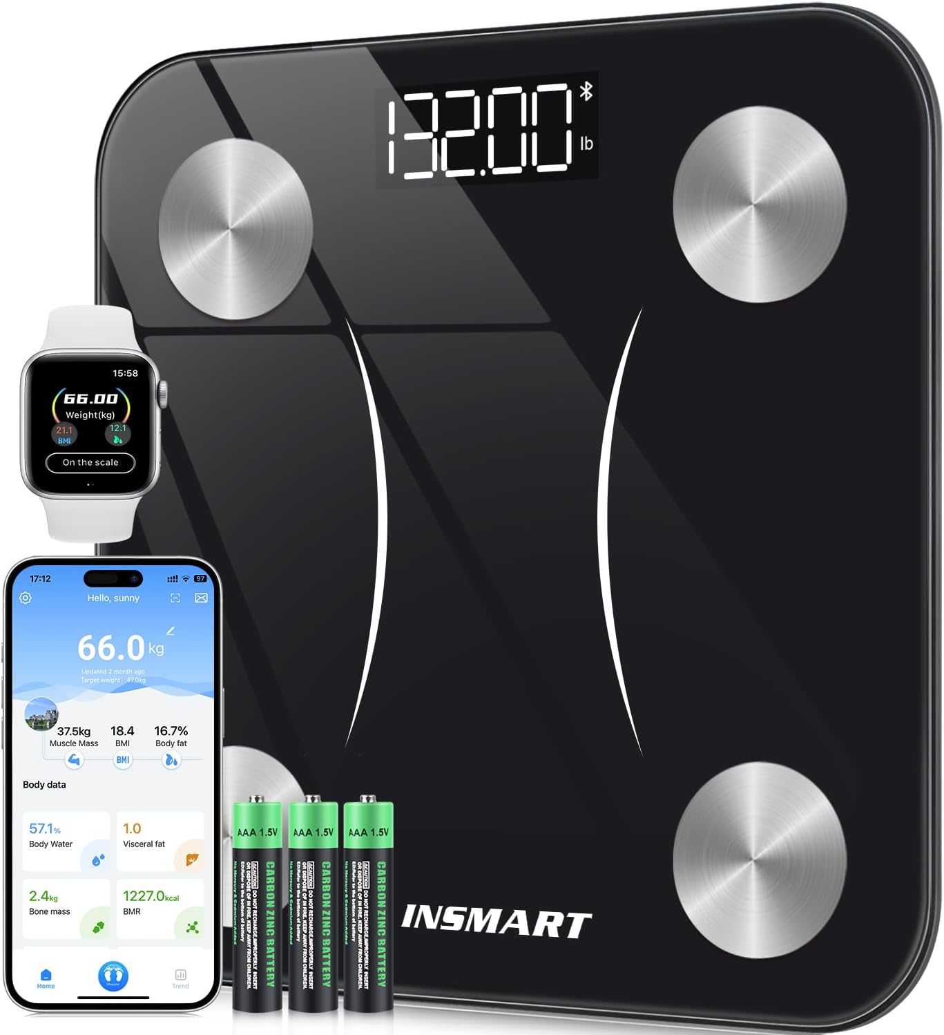 Bluetooth Body Fat Scales, INSMART Smart Digital Bathroom Weight Weighing Scales for Body Composition Analyzer with Smart APP, Body Composition Fitbit Scales for Fitness (ST/LB/KG)