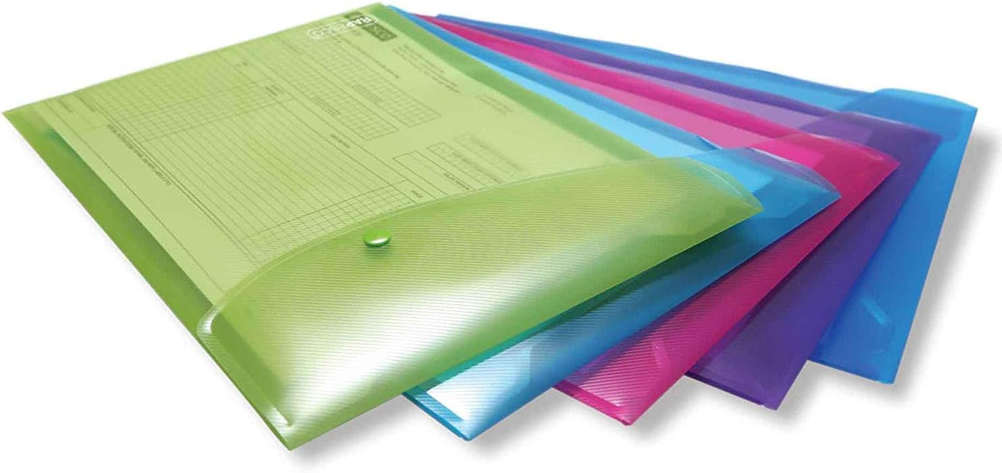 Rapesco 0698 Portrait Popper Wallet, A4+, Bright Transparent Colours, Pack of 5