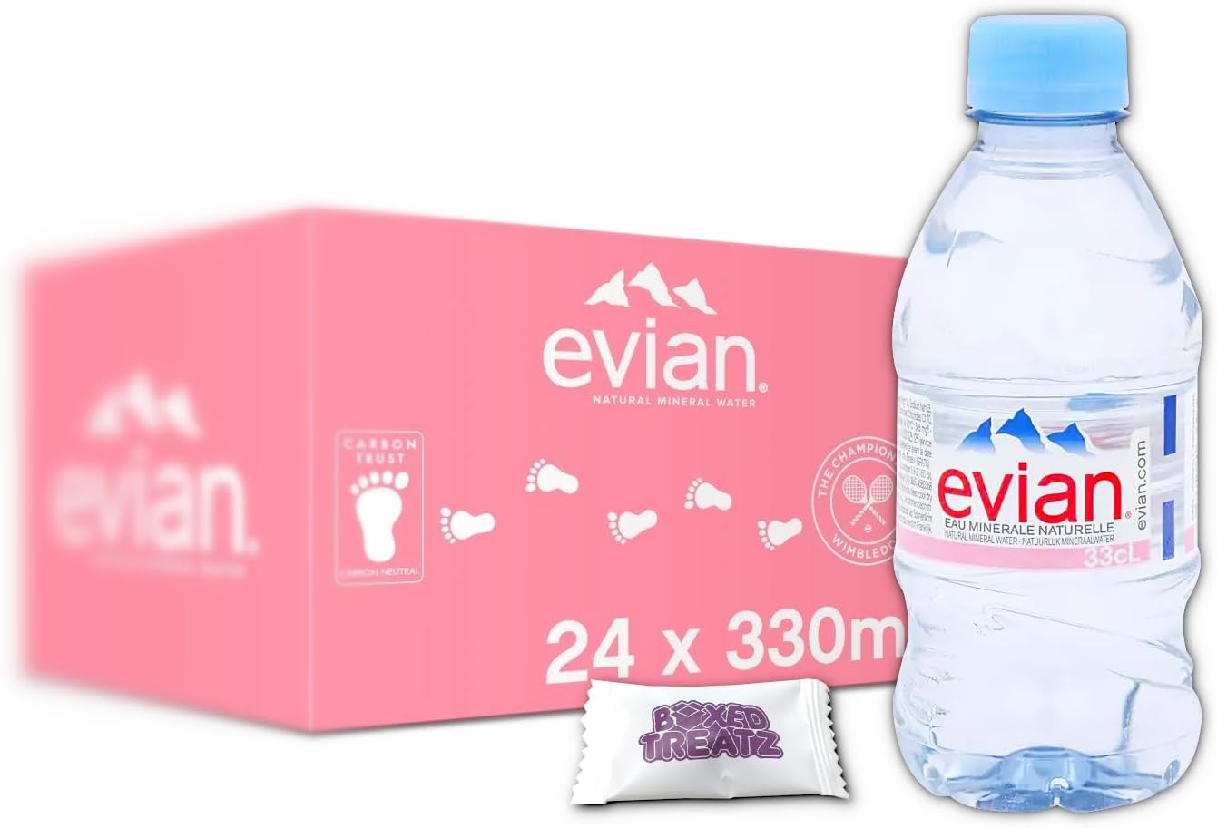 Evian Water 330ml x 24 Bottles | Mineral Water | Still Water | Meetings, Events, Or Parties (24 x 33cl) - Boxed Treatz