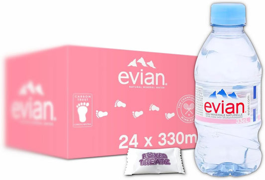 Evian Water 330ml x 24 Bottles | Mineral Water | Still Water | Meetings, Events, Or Parties (24 x 33cl) - Boxed Treatz