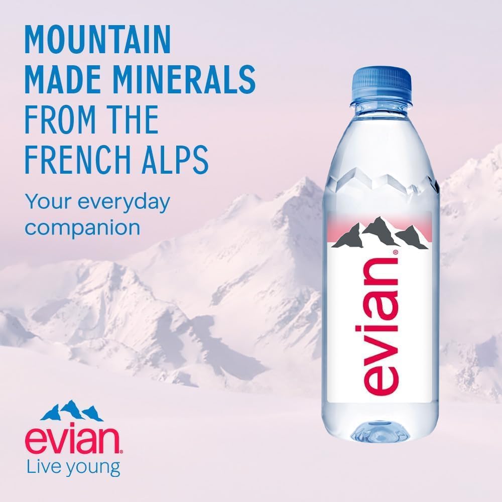 E-vian water | Natural Mineral-Rich Water from the French Alps | Refreshing Hydration On-the-Go | 500ML Bottle | Pack of 24 | Whole Case