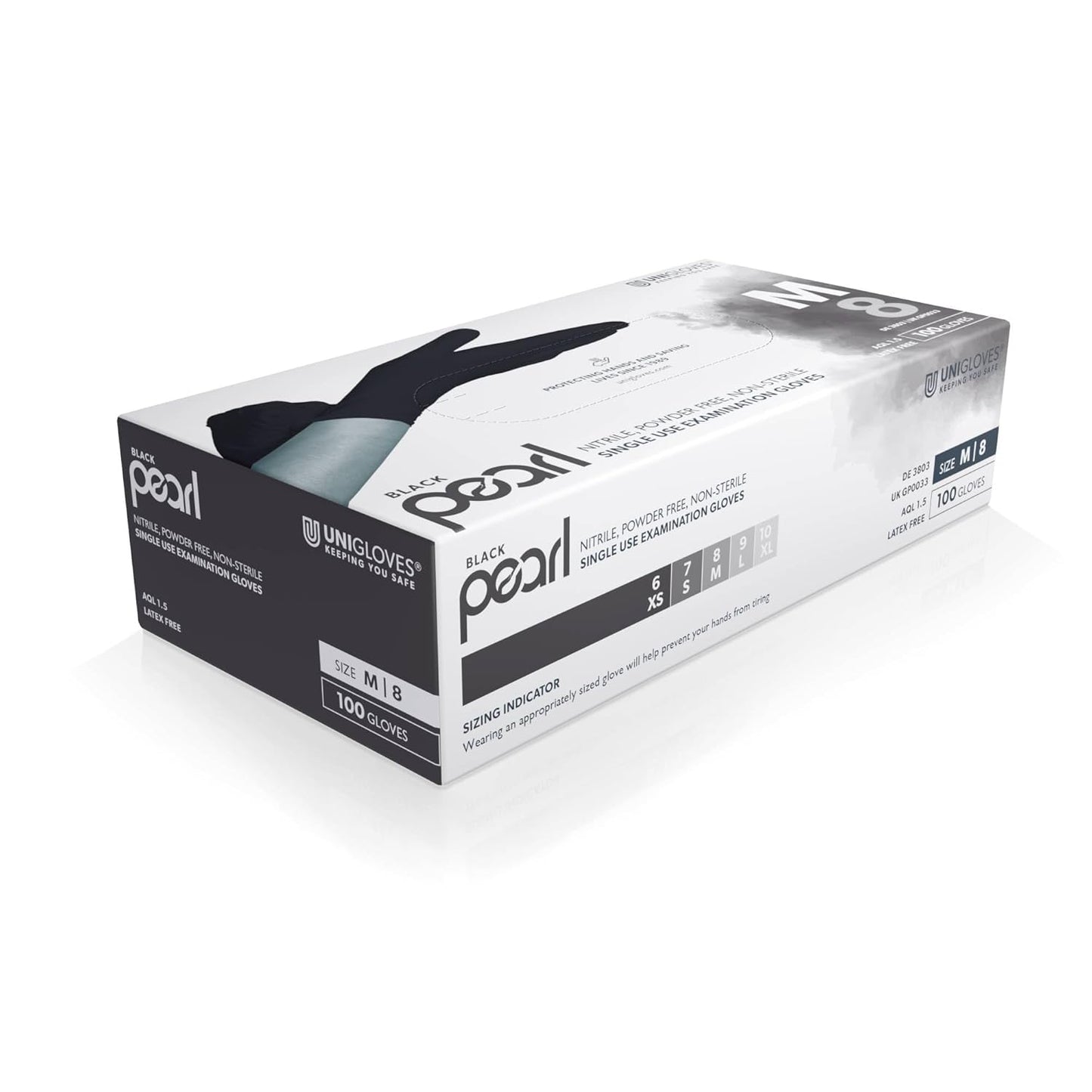 Unigloves Black Pearl Nitrile Examination Gloves - Multipurpose, Powder Free and Latex Free Disposable Gloves - Box of 100 Gloves, Black, Medium (GP0033)