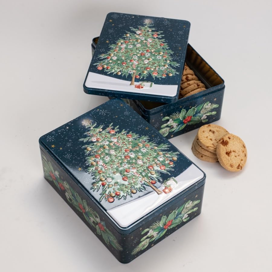 Farmhouse Luxury Salted Caramel Biscuits in Christmas Tree Retangle Gift Tin - 400 Grams, Perfect for Gifting | Merry Christmas Biscuits | Mothers day, Fathers Day, Christmas Day, All Occassions