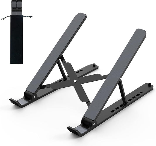 Tonmom Laptop Stand for Desk, Adjustable Laptop Riser ABS+Silicone Foldable Portable Computer Holder, Ventilated Cooling Notebook Stand for 10-15.6” Laptops,Tablet-Black